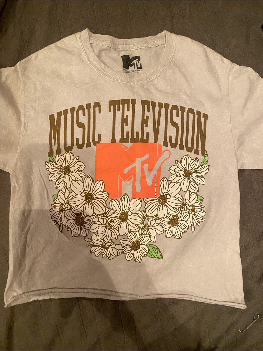 MTV Kids White Tee with Orange Logo and Floral Graphic